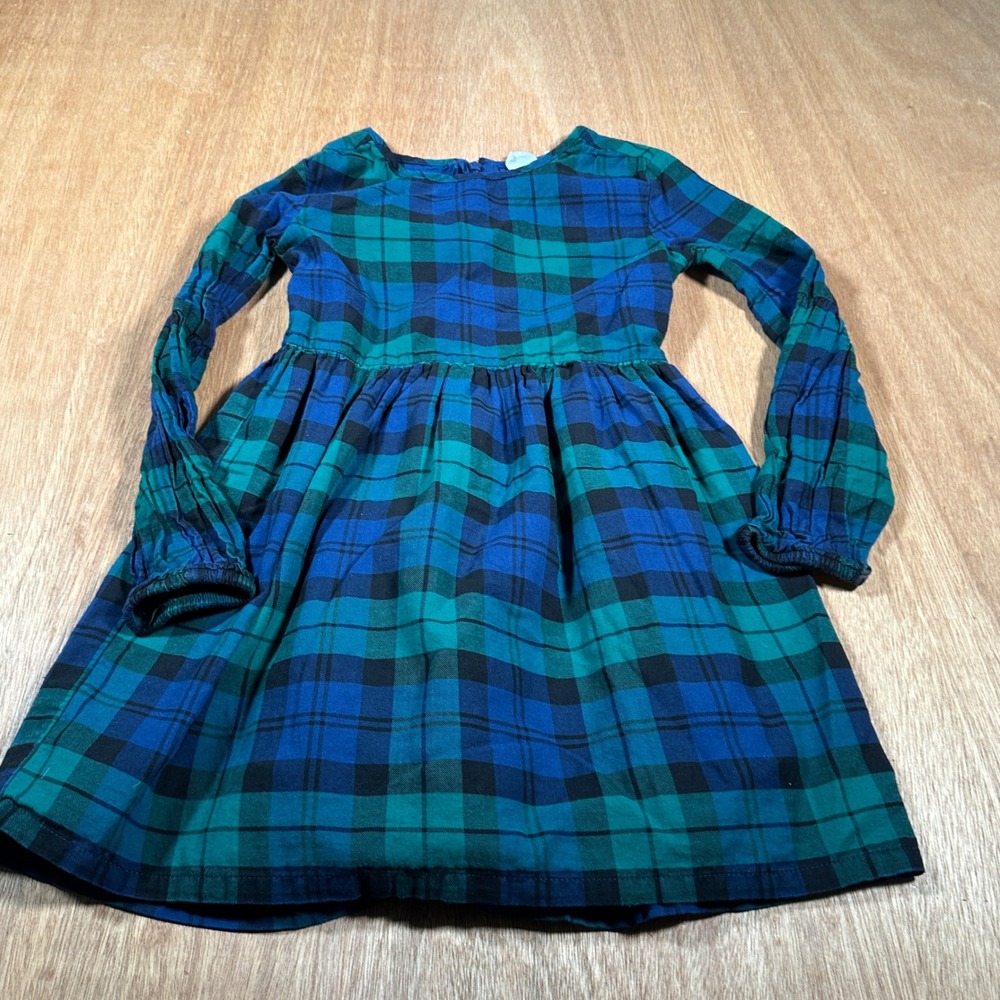 Gap Kids Plaid Dress Girls Size S 6-7 Blue Green Long Sleeve Cotton Holiday
